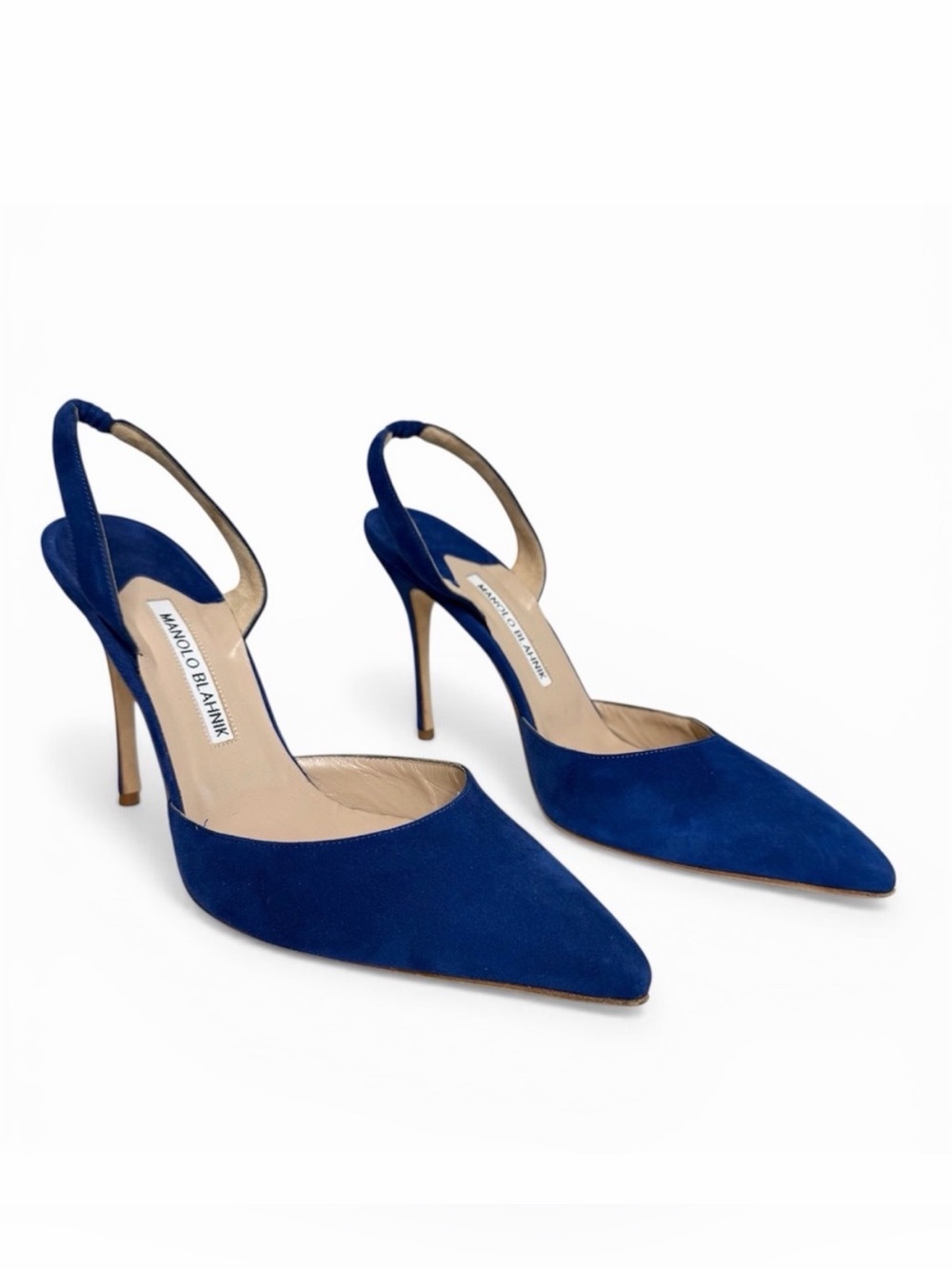 Manolo Blahnik Royal Blue Suede Slingback Heels Pointed Toe Pumps Size 39.5